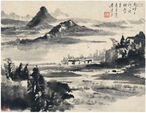 唐云（1910～1993） 为白书章作 九峰三泖图 立轴 水墨纸本
