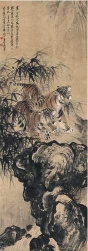 张善孖（1882～1940） 1931年作 为戴季陶作 虎啸林泉图 立轴 设色纸...