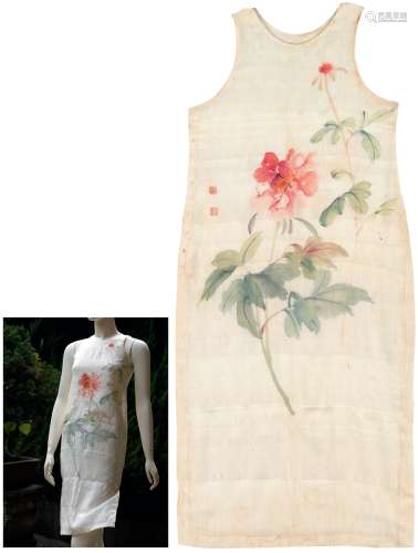 张大千（1899～1983） 设色花卉女裙 成衣 设色真丝