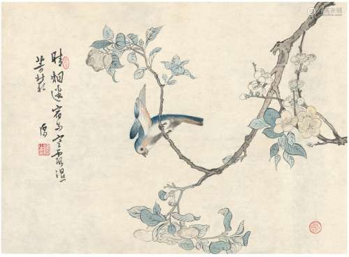 溥儒（1896～1963） 花枝禽趣图 镜片 设色纸本