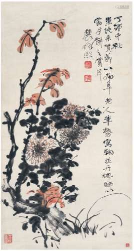 曾熙（1861～1930） 1927年作 秋菊丹枫图 镜片 设色纸本