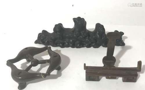 Two Chinese Small Timber Stands & A Brush Holder