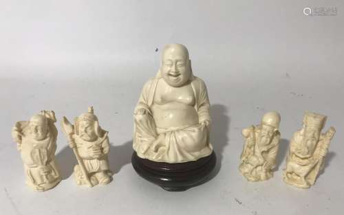 Five Chinese Composite Figurines including The Buddha & ...