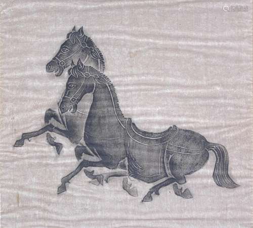 A Stone Rubbing of Two Temple Horses, Thailand, 20th Century