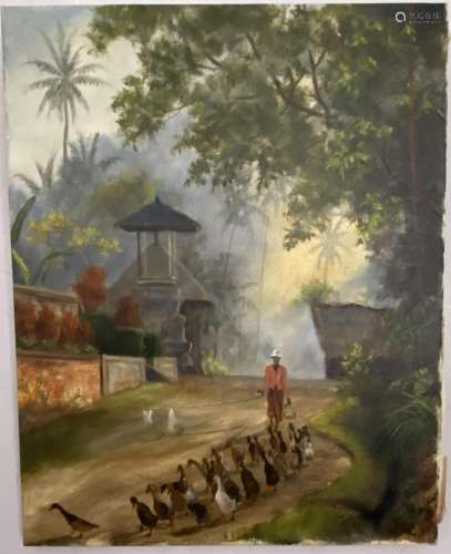 Balinese School , Indonesia (20th Century), Duck Farmer, Pur...