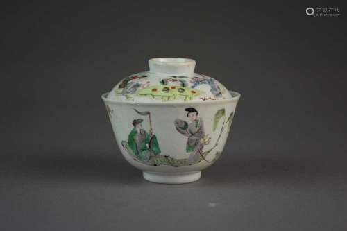 A Chinese famille verte cup and cover, Kangxi marks but late...