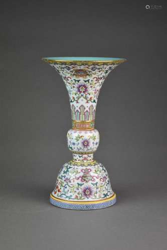 A Chinese famile rose Gu vase, Jiaqiing mark