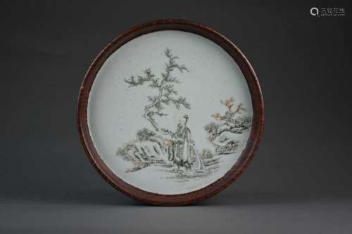 A Chinese porcelain faux bois dish, Qing Dynasty