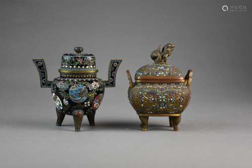 Two Chinese enamelled censers and covers