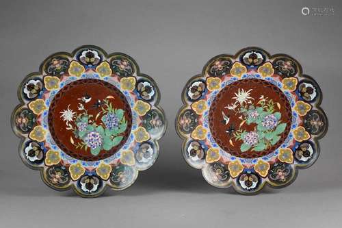 A pair of Japanese cloisonne dishes, Meiji era