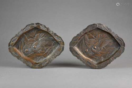 A pair of Japanese bronze dishes and other works of art