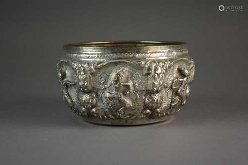 A Burmese silver embossed bowl