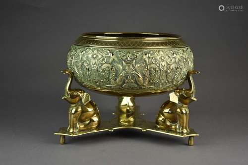 An Indian brass censer on stand, 19th/20th century