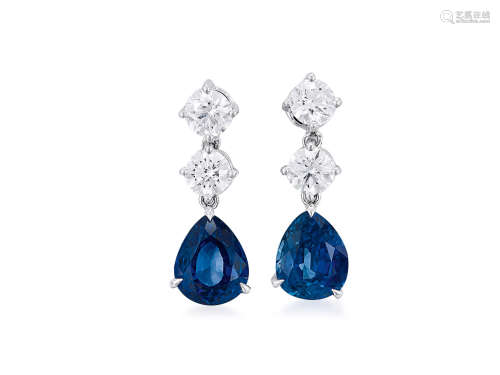 藍寶石配鑽石耳環鑲18K白金(2)