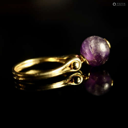 明 紫水晶圆珠戒指