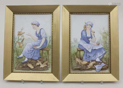 Zwei Bildplatten/A Pair Of Art Nouveau Porcelain Plaques, Ka...