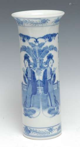 A 19th century Chinese cylindrical vase, decorated in underg...