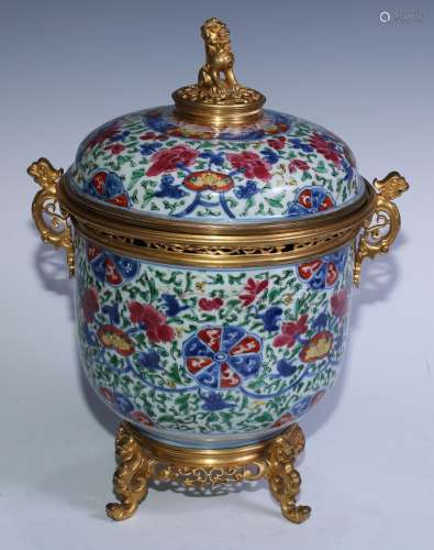 A 19th century Chinese ormolu mounted Famille Rose porcelain...