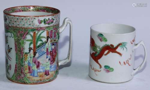 A Cantonese mug, painted in the famille rose palette with fi...