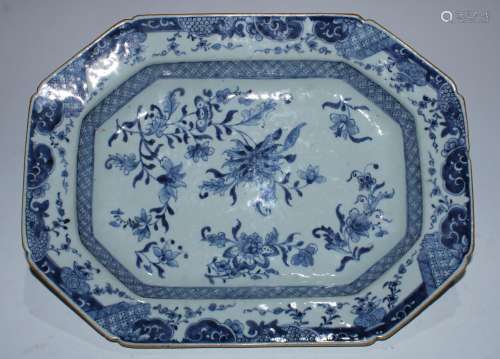 A Chinese canted rectangular dish, painted in tones of under...