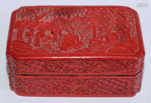 A Chinese cinnabar lacquer canted rectangular box and cover,...