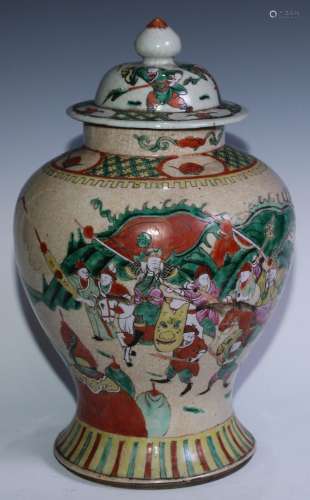 A large 19th century Chinese inverted baluster crackle glaze...