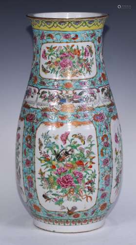 A large Cantonese ovoid vase, well painted with butterflies ...