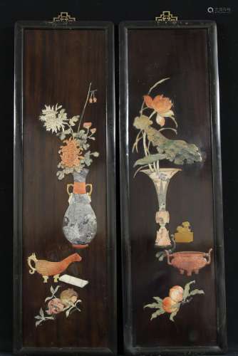 A pair of Chinese hardwood, specimen and decorative hardston...