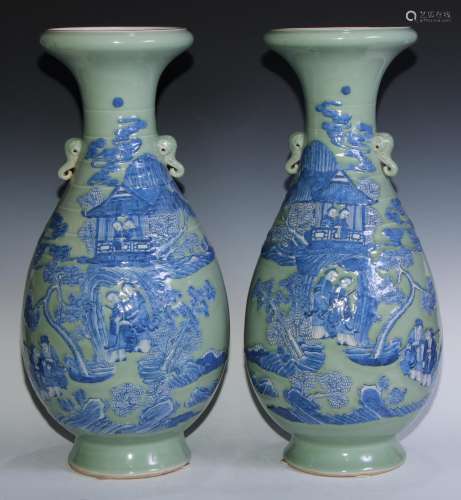 A pair of large Chinese ovoid vases with everted rims, styal...