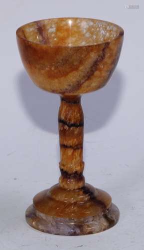 A Derbyshire Blue John goblet, bucket shaped bowl, turned st...