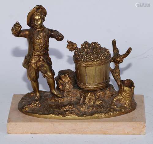 A 19th century French gilt bronze figural inkwell, as a youn...