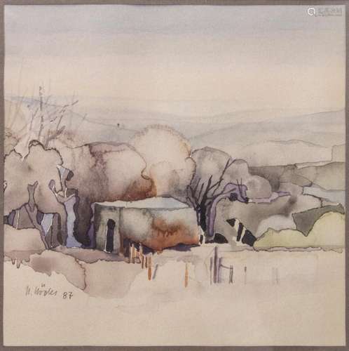 Aquarell einer Landschaft / A watercolor with a landscape, 1...