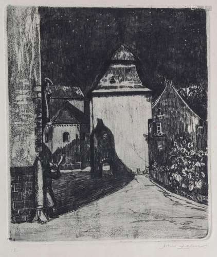 Artur Zahn (1886-1970), 'Stadt mit Hornbläser bei Nacht...