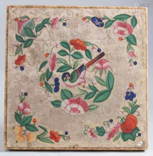 Schachtel mit Seidenmalerei / A box with a silk painting, um...