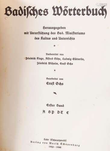 Badisches Wörterbuch Band I / Baden dictionnary volume I, La...