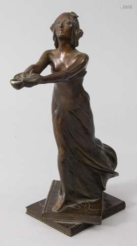 Jugendstil Bronze 'Mädchen mit Öllampe' / An Art N...