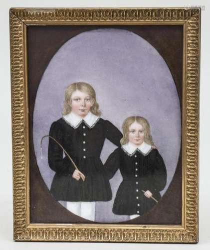 Porträts zweier Kinder / Porcelain Miniature Of 2 Children, ...