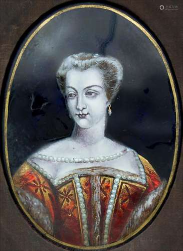 Miniatur Emaille Portrait einer adligen Dame / A miniature e...