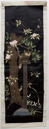 Seiden-Wandbehang 'Eule' / A silk wall hanging &#x...