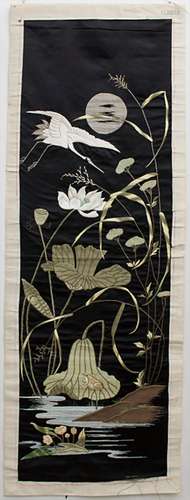 Seiden-Wandbehang 'Kranich'/ A silk wall hanging &...