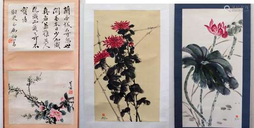 3 Rollbilder 'Blumen' / A set of 3 scroll painting...