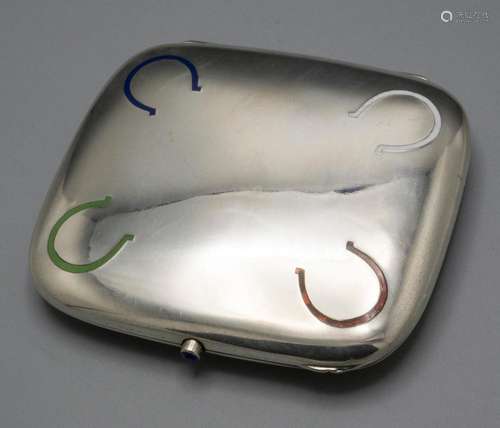 Zigarettenetui mit Hufeisen / A silver cigarette case with e...