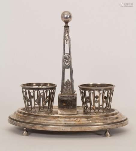 Louis-Seize Menage / A silver Louis-seize cruet stand, Henri...