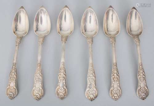 6 Teelöffel / 6 silver tea spoons, J. Bourdon, Paris, nach 1...