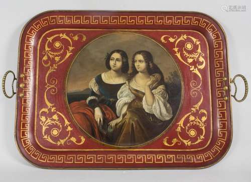 Ein Biedermeier Prunk-Tablett / A Biedermeier splendid tray,...