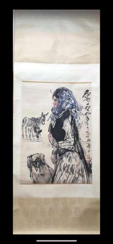 A Chinese Ink Painting Hanging Scroll By Huang Zhou