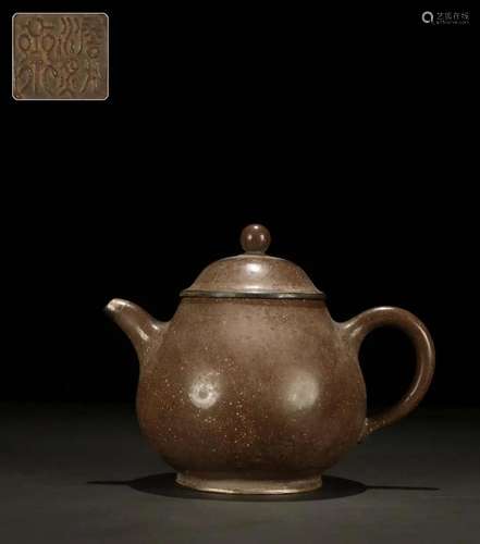 A Yixing Clay Silver-Inlaid Ewer