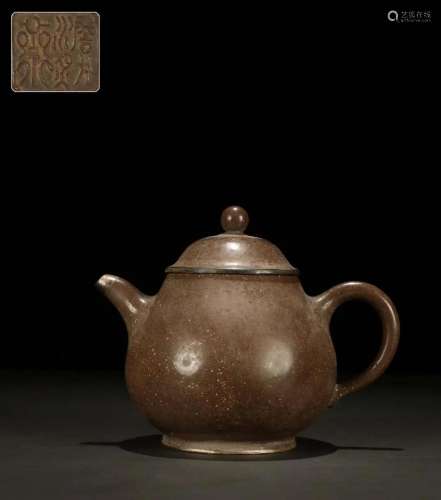 A Yixing Clay Silver-Inlaid Ewer