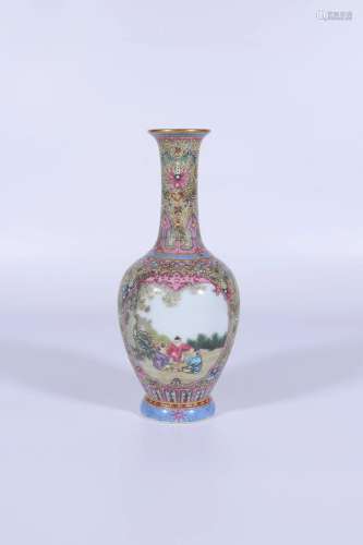 A Yellow-Ground Famille-Rose Vase