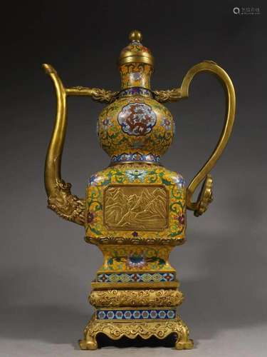 A Cloisonne Enamel Cameo Gourd-Shaped Ewer